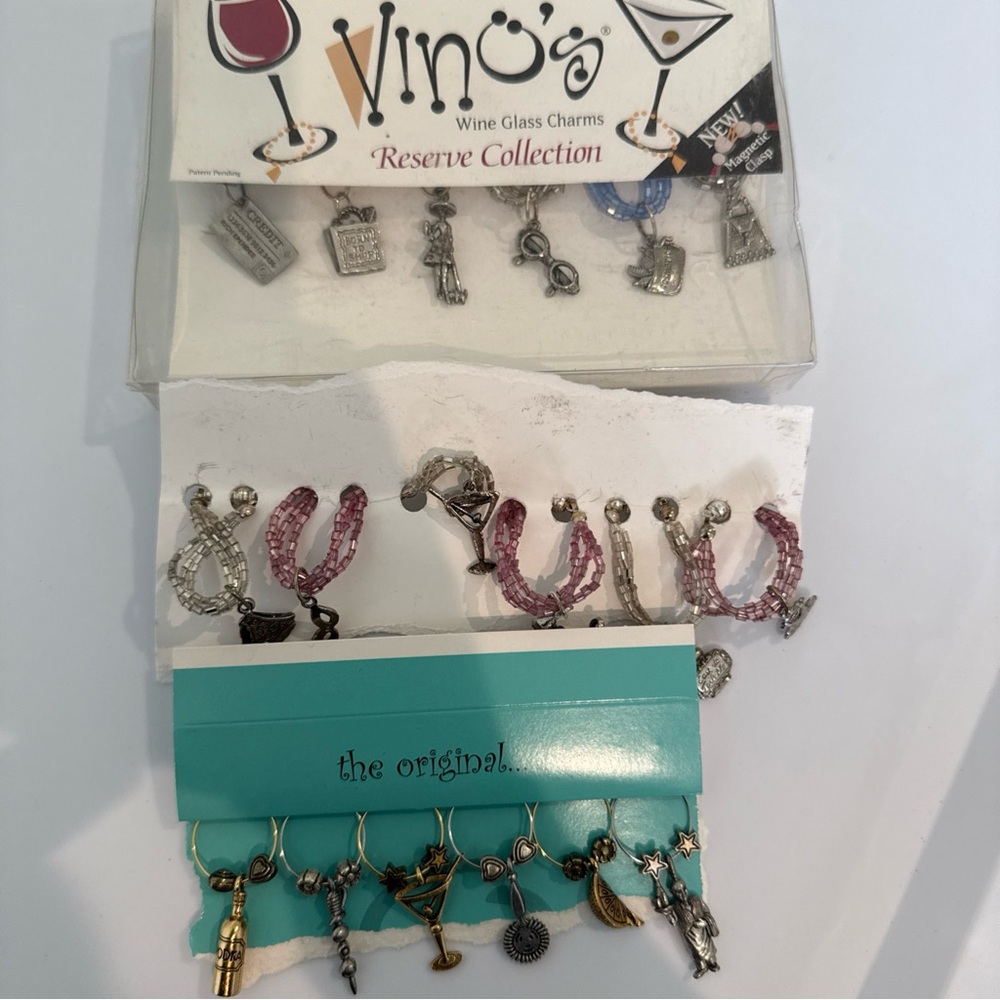 Wine Glass Charms Set - Silver and Pink